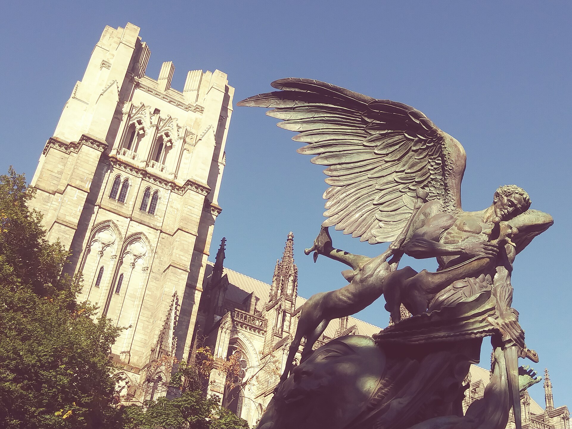 Greg Wyatt's bronze Peace Fountain in front of the Cathedral of St John the Divine